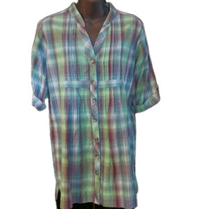 Relativity Women's Petite Medium Shirt Dress Aqua Purple Plaid